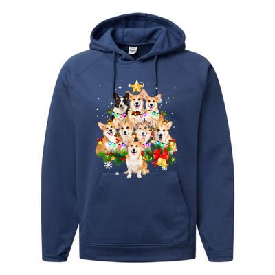 Corgi Dog Pembroke Welsh Corgi Christmas Dog Tree Lights Pajamas Performance Fleece Hoodie