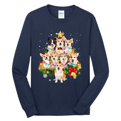 Corgi Dog Pembroke Welsh Corgi Christmas Dog Tree Lights Pajamas Tall Long Sleeve T-Shirt