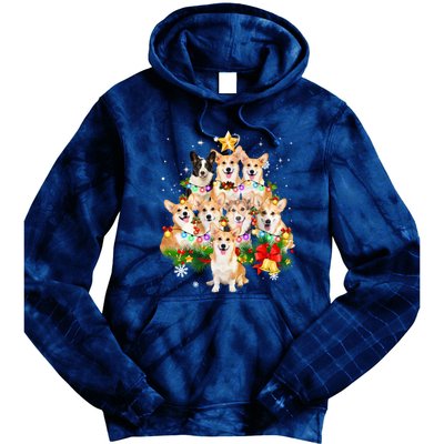 Corgi Dog Pembroke Welsh Corgi Christmas Dog Tree Lights Pajamas Tie Dye Hoodie