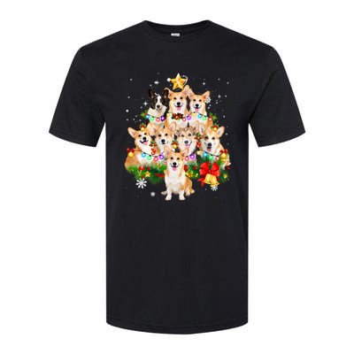 Corgi Dog Pembroke Welsh Corgi Christmas Dog Tree Lights Pajamas Softstyle CVC T-Shirt