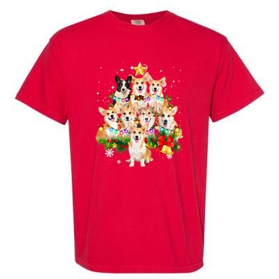 Corgi Dog Pembroke Welsh Corgi Christmas Dog Tree Lights Pajamas Garment-Dyed Heavyweight T-Shirt