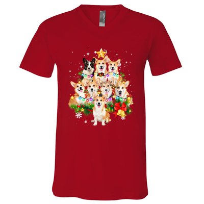 Corgi Dog Pembroke Welsh Corgi Christmas Dog Tree Lights Pajamas V-Neck T-Shirt