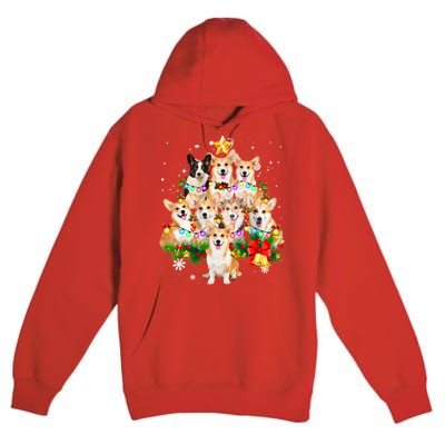 Corgi Dog Pembroke Welsh Corgi Christmas Dog Tree Lights Pajamas Premium Pullover Hoodie