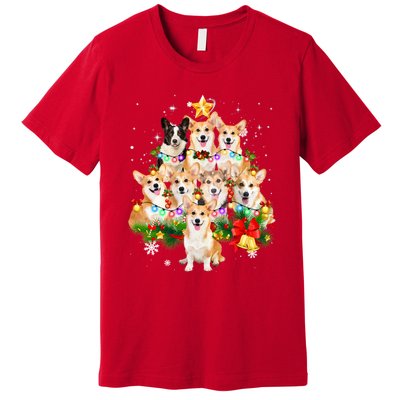 Corgi Dog Pembroke Welsh Corgi Christmas Dog Tree Lights Pajamas Premium T-Shirt