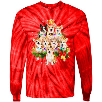 Corgi Dog Pembroke Welsh Corgi Christmas Dog Tree Lights Pajamas Tie-Dye Long Sleeve Shirt