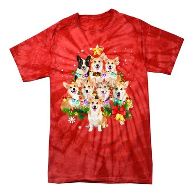 Corgi Dog Pembroke Welsh Corgi Christmas Dog Tree Lights Pajamas Tie-Dye T-Shirt