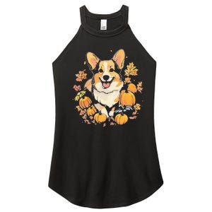 Corgi Dog Pumpkin Thanksgiving Fall Halloween Women's Perfect Tri Rocker Tank