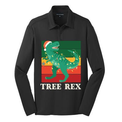 Christmas Dinosaur Pajama Tree Rex Trex Gift Silk Touch Performance Long Sleeve Polo