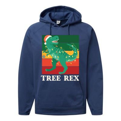 Christmas Dinosaur Pajama Tree Rex Trex Gift Performance Fleece Hoodie