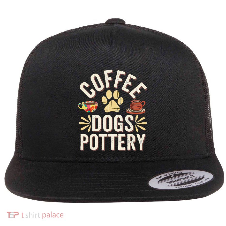 Coffee Dogs Pottery Ceramic Artist Flat Bill Trucker Hat