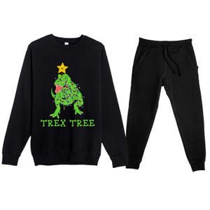 Christmas Dinosaur Pajamas Tree Rex Gift Premium Crewneck Sweatsuit Set