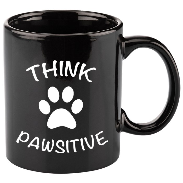 Cute Dog Pawprint Think Pawsitive 11oz C Handle Ceramic Mug