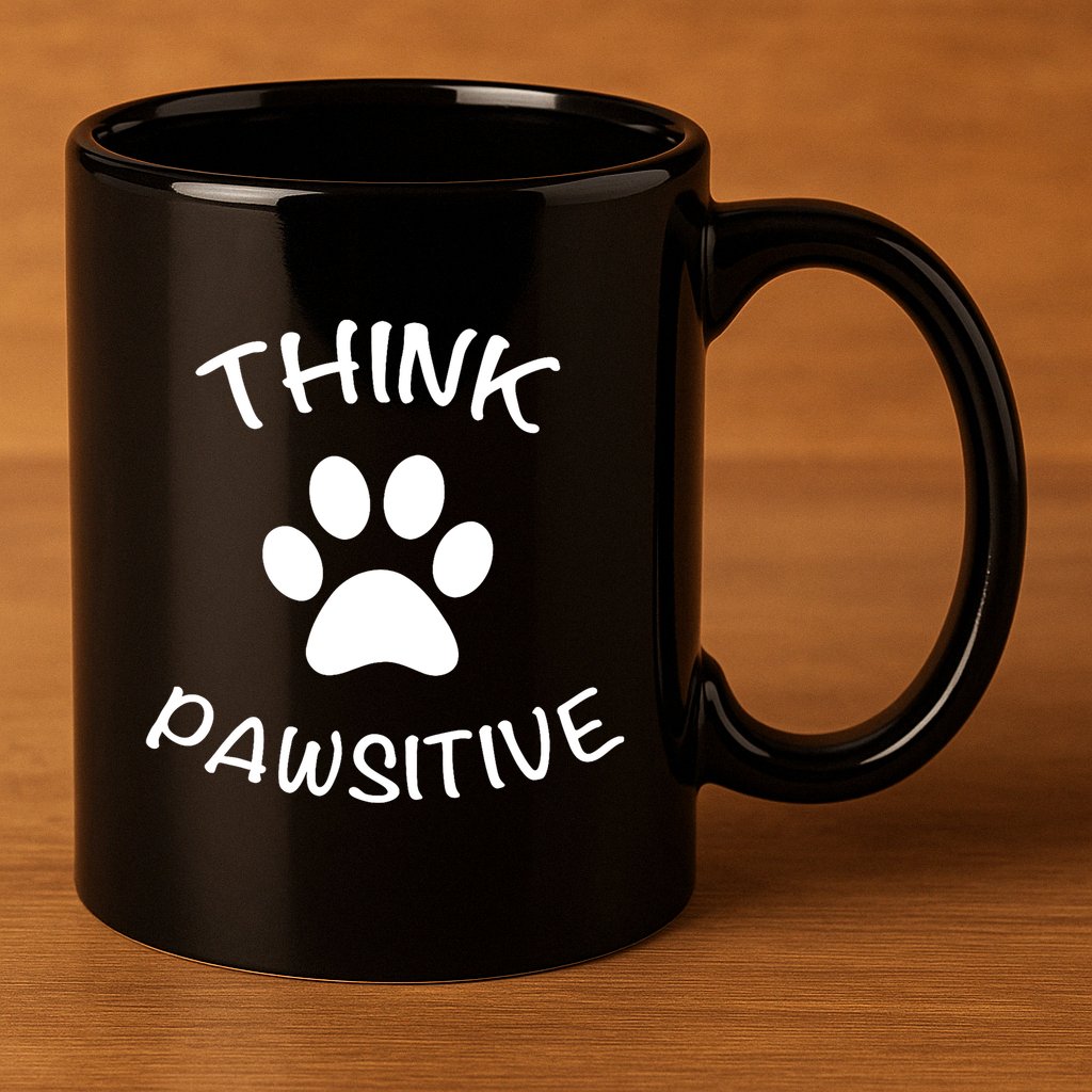 Cute Dog Pawprint Think Pawsitive 11oz C Handle Ceramic Mug