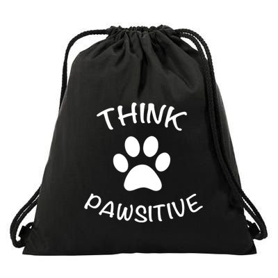 Cute Dog Pawprint Think Pawsitive Drawstring Bag