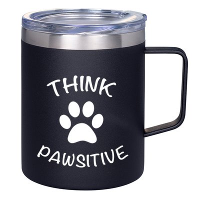 Cute Dog Pawprint Think Pawsitive 12oz Stainless Steel Coffee Mug