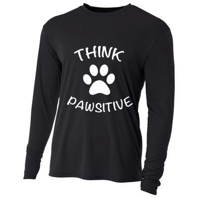 Cute Dog Pawprint Think Pawsitive Cooling Performance Long Sleeve Crew