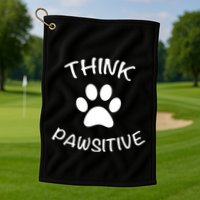 Cute Dog Pawprint Think Pawsitive Golf Towel