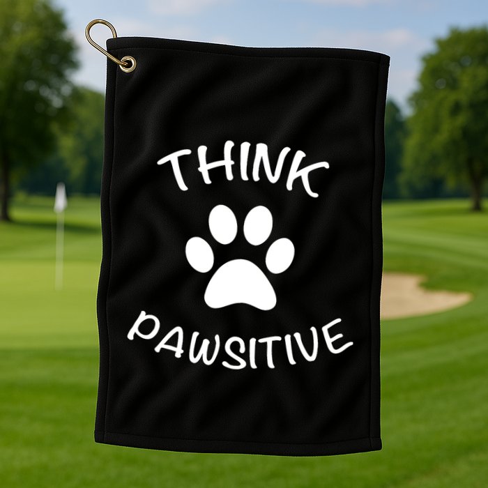 Cute Dog Pawprint Think Pawsitive Golf Towel