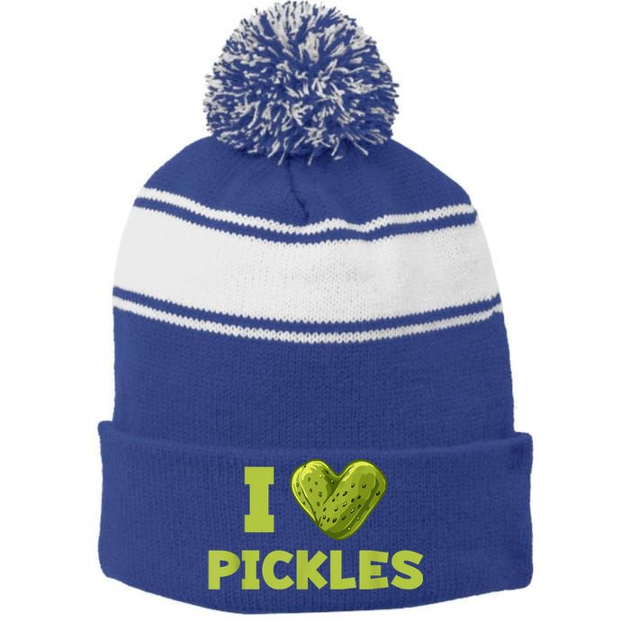 Cool Dill Pickle Cucumber Pickle Lover Gift Stripe Pom Pom Beanie