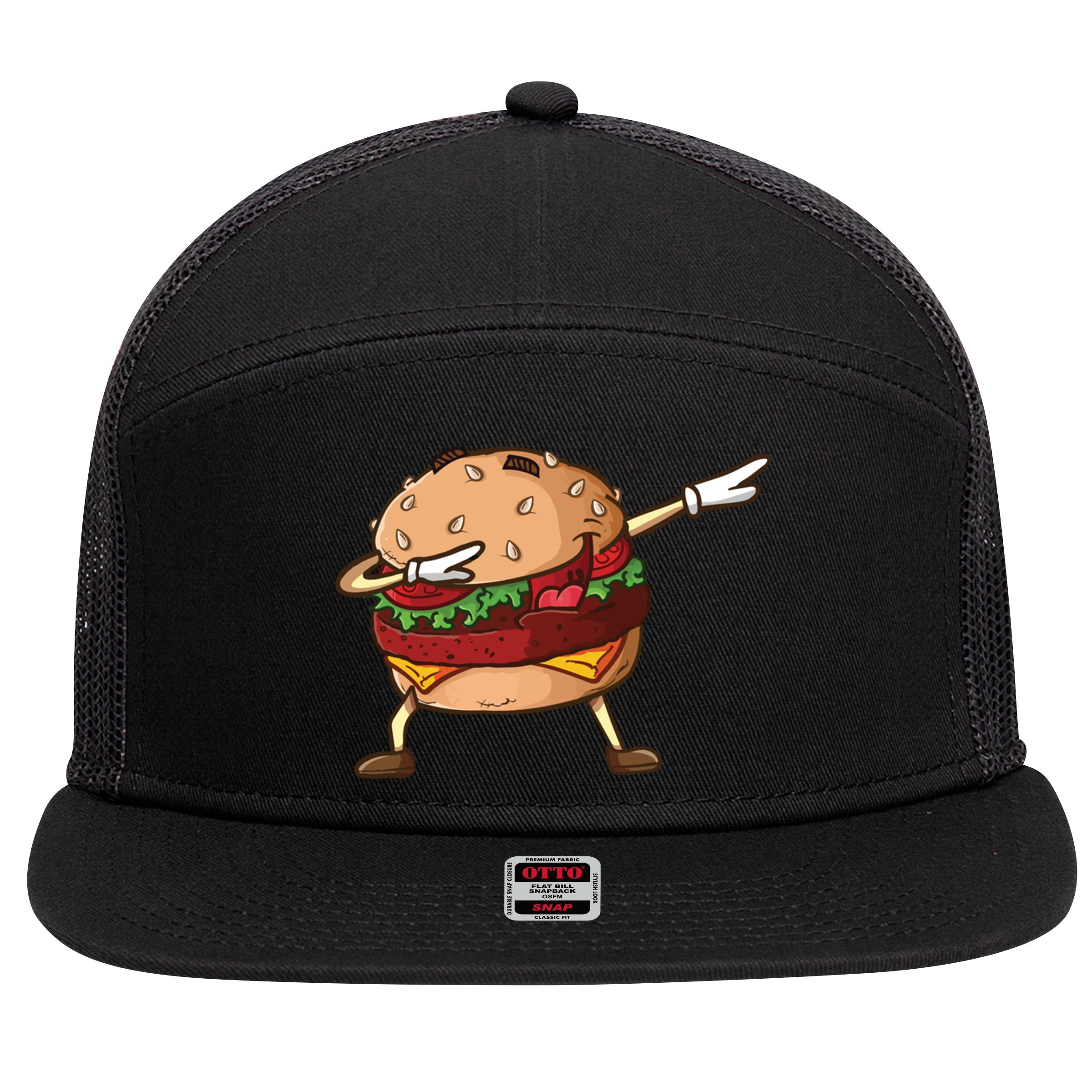 Cheeseburger Dab Pose Dabbing Dance National Burger Day Pun Meaningful Gift 7 Panel Mesh Trucker Snapback Hat