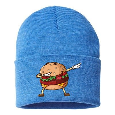 Cheeseburger Dab Pose Dabbing Dance National Burger Day Pun Meaningful Gift Sustainable Knit Beanie