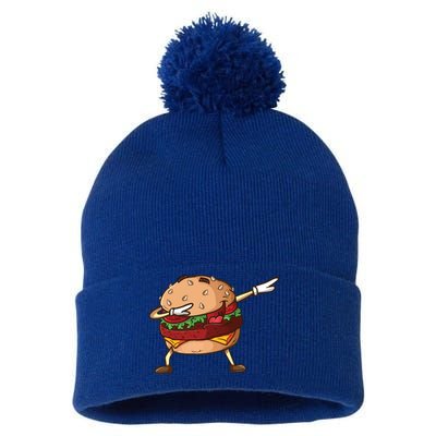 Cheeseburger Dab Pose Dabbing Dance National Burger Day Pun Meaningful Gift Pom Pom 12in Knit Beanie