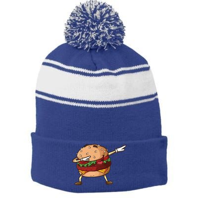 Cheeseburger Dab Pose Dabbing Dance National Burger Day Pun Meaningful Gift Stripe Pom Pom Beanie