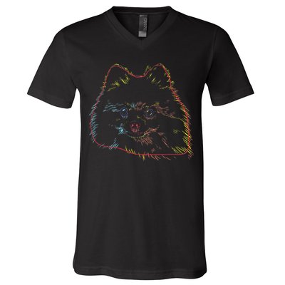 Colourful Dog Pomeranian V-Neck T-Shirt