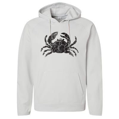 Crab Distressed Print Vintage Crab Performance Fleece Hoodie