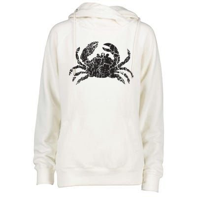 Crab Distressed Print Vintage Crab Womens Funnel Neck Pullover Hood