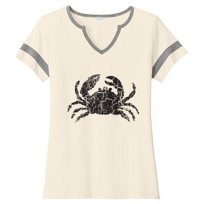 Crab Distressed Print Vintage Crab Ladies Halftime Notch Neck Tee