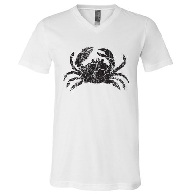 Crab Distressed Print Vintage Crab V-Neck T-Shirt