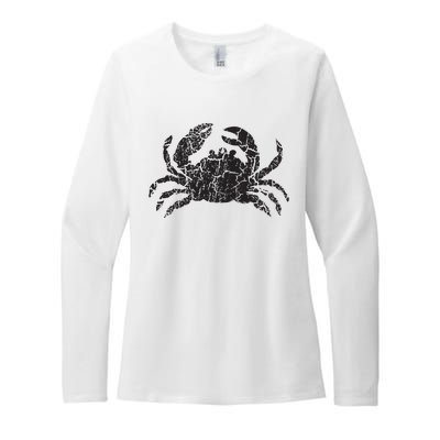 Crab Distressed Print Vintage Crab Womens CVC Long Sleeve Shirt