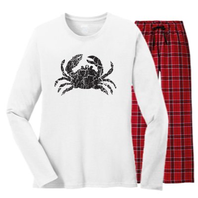 Crab Distressed Print Vintage Crab Women's Long Sleeve Flannel Pajama Set 