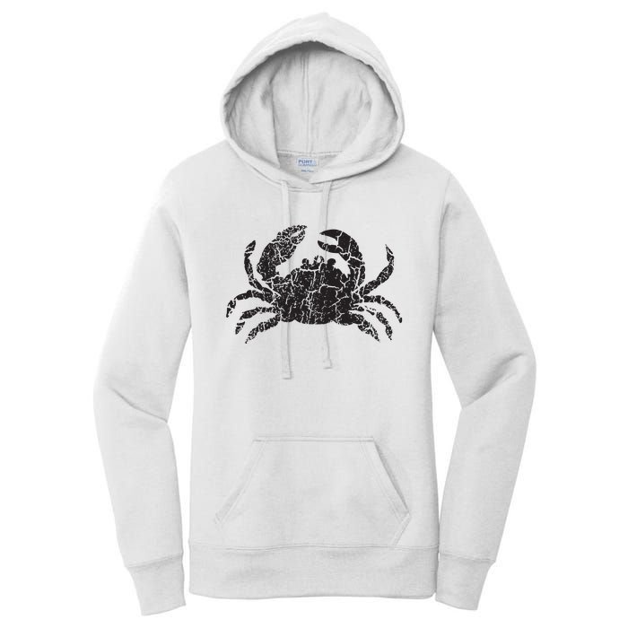 Crab Distressed Print Vintage Crab Women's Pullover Hoodie