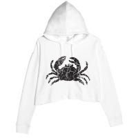 Crab Distressed Print Vintage Crab Crop Fleece Hoodie