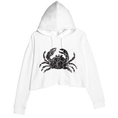 Crab Distressed Print Vintage Crab Crop Fleece Hoodie