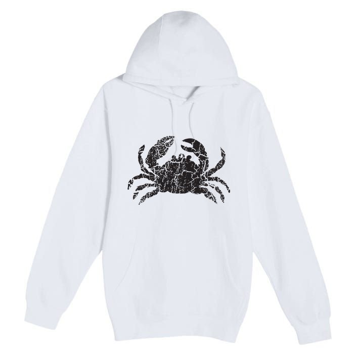 Crab Distressed Print Vintage Crab Premium Pullover Hoodie