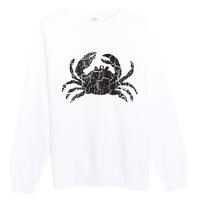 Crab Distressed Print Vintage Crab Premium Crewneck Sweatshirt