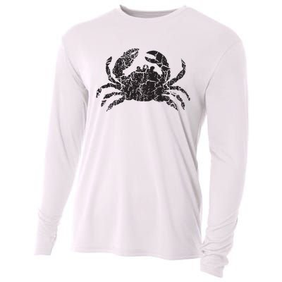 Crab Distressed Print Vintage Crab Cooling Performance Long Sleeve Crew