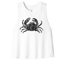 Crab Distressed Print Vintage Crab Women's Racerback Cropped Tank