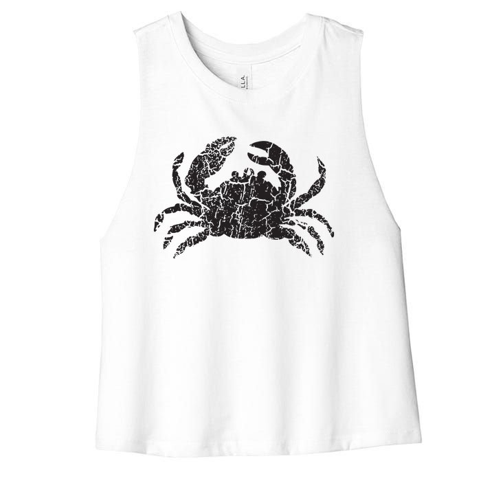 Crab Distressed Print Vintage Crab Women's Racerback Cropped Tank