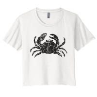 Crab Distressed Print Vintage Crab Women's Crop Top Tee