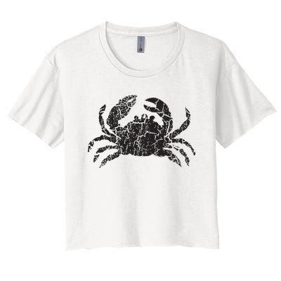 Crab Distressed Print Vintage Crab Women's Crop Top Tee