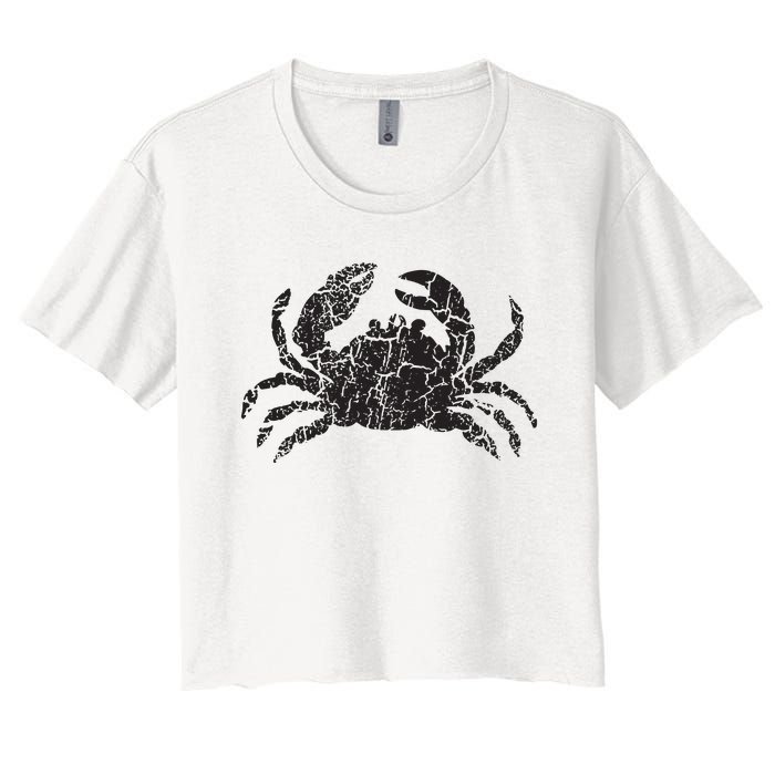 Crab Distressed Print Vintage Crab Women's Crop Top Tee