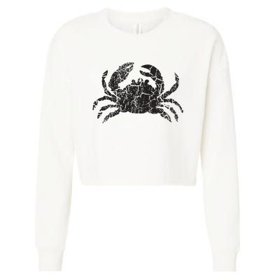 Crab Distressed Print Vintage Crab Cropped Pullover Crew