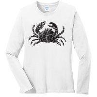 Crab Distressed Print Vintage Crab Ladies Long Sleeve Shirt