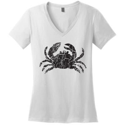 Crab Distressed Print Vintage Crab Women's V-Neck T-Shirt