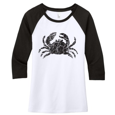 Crab Distressed Print Vintage Crab Women's Tri-Blend 3/4-Sleeve Raglan Shirt