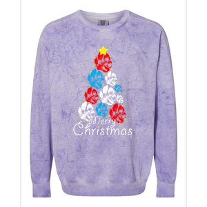 Cute Dog Paw Print Christmas Tree Gift Colorblast Crewneck Sweatshirt